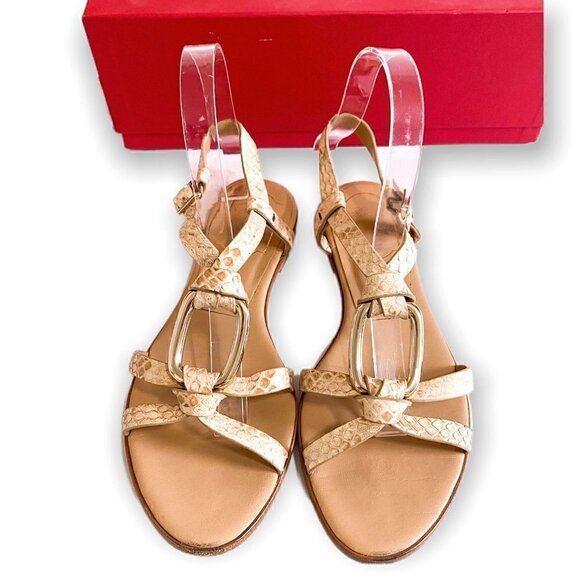 Roger Vivier Flat Sandals, Natural snake, Gold Ring, Sling Back, Size 37.5EU - Picture 2 of 13